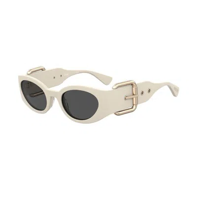 Moschino Sunglasses Oval Full Rim, Ivory Frame And Grey Lens Mos154/s0szjir In Neutral