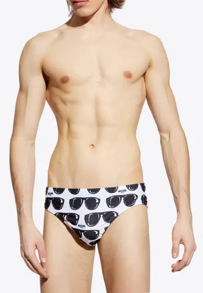 Moschino Sunglasses Print Swimming Briefs In White