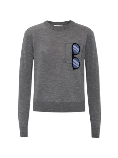 Moschino Sunglasses-intarsia Pocket-detail Sweater In Gray