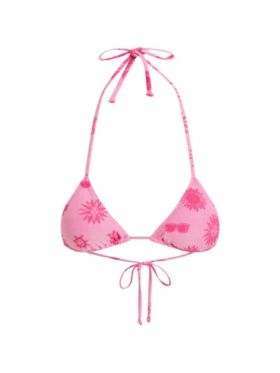 Moschino Sun-print Triangle Bikini In Pink
