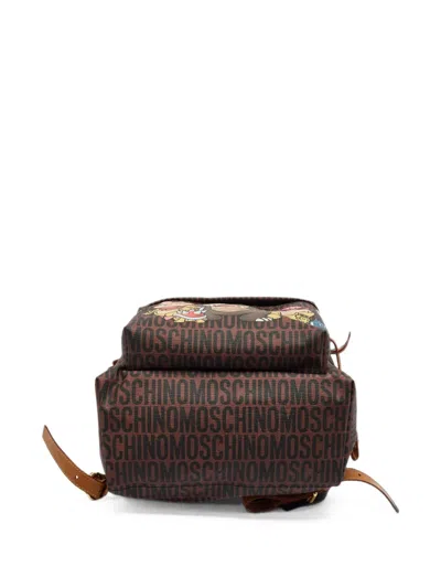 Pre-owned Moschino Super  Logo-print Backpack In Brown