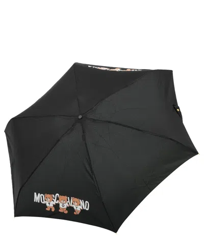 Moschino Supermini Bears With Logo Umbrella In Black