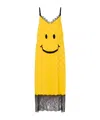 Moschino Smiley Graphic Lace-trimmed Midi Dress In Yellow