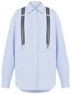 Moschino Couture Light Blue Cotton Striped Shirt With Decorative Straps In Blau