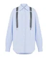 Moschino Couture Light Blue Cotton Striped Shirt With Decorative Straps In Blue