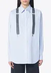 Moschino Couture Light Blue Cotton Striped Shirt With Decorative Straps In Light Blue