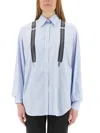 Moschino Couture Light Blue Cotton Striped Shirt With Decorative Straps