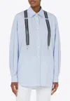 Moschino Couture Light Blue Cotton Striped Shirt With Decorative Straps In Light Blue