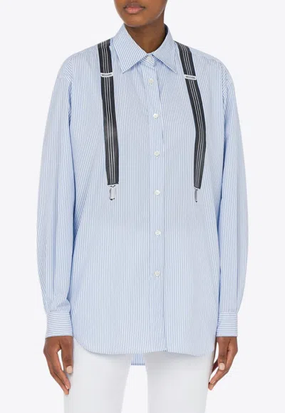 MOSCHINO SUSPENDERS-PRINTED STRIPED POPLIN SHIRT