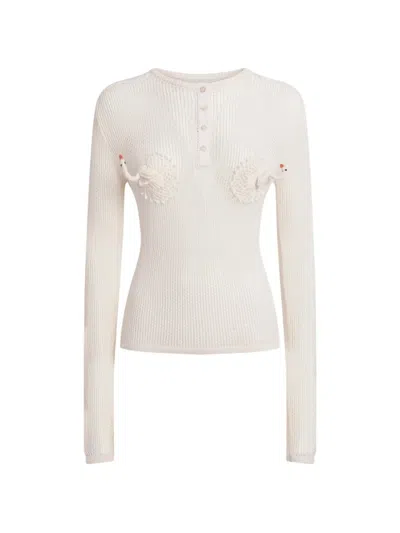 Moschino Swan-patchwork Open-knit Sweater In Neutral