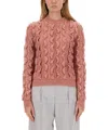 Moschino Ruffled Texture Wool Blend Sweater In Pink