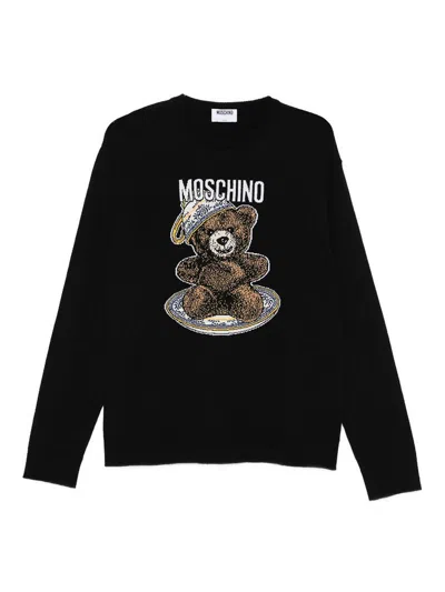Moschino Teddy-intarsia Wool Jumper In Black