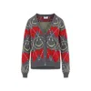 Moschino Jacquard Smile Wool Blend Cardigan In Gray