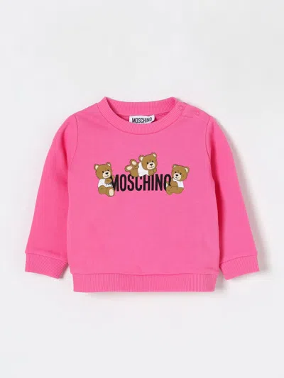Moschino Fuchsia Sweatshirt For Baby Girl With Teddy Bears In Pink