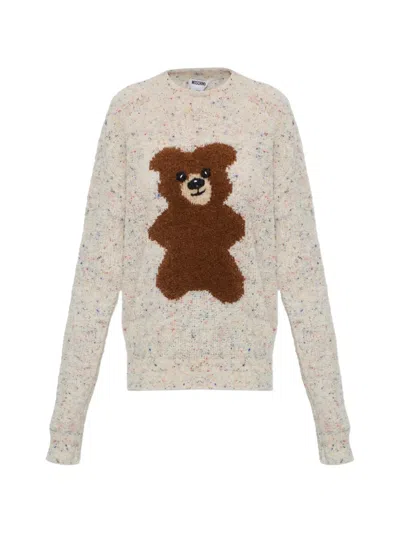 Moschino Sweater With Bear Motif In Neutral