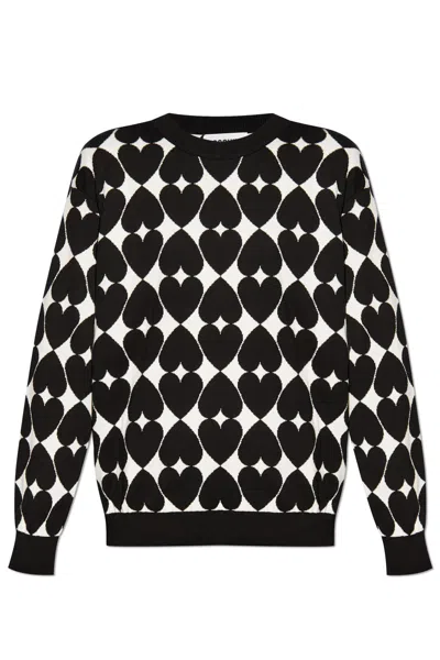 Moschino Printed Cotton Knit Sweater In White/black