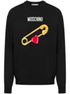 Moschino Extra-fine Merino Wool Pullover Heart Safety Pin In Black