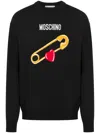 Moschino Extra-fine Merino Wool Pullover Heart Safety Pin In Black