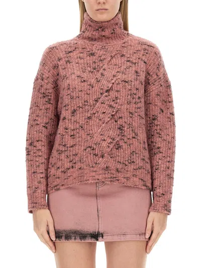Moschino Pink Knitted Turtle Neck Sweater In Multi