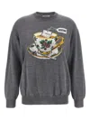 Moschino Crew Neck Graphic Print Intarsia Sweater In Gray