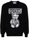 Moschino Teddy Print Cotton Crewneck Sweatshirt In Black