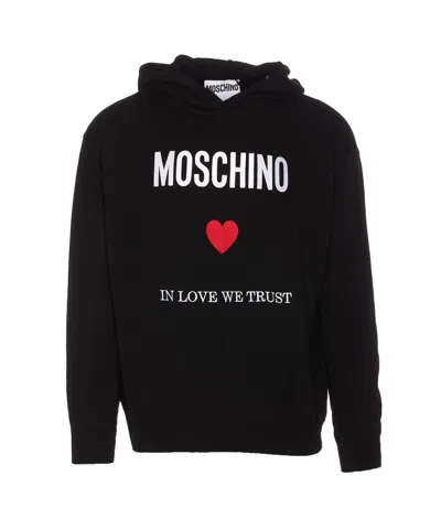 Moschino Slogan-print Cotton Hoodie In Black