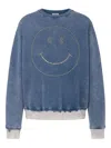 Moschino Crewneck Sweater With Studded Smiley Face In Blue