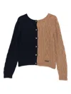 Moschino Cable Knit Long Sleeve V Back Sweater In Brown