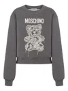 Moschino Ribbed Knitwear With Crew Neck And Graphic Print In Gray