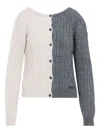 Moschino Cable Knit Color Block Long Sleeve Sweater In Gray