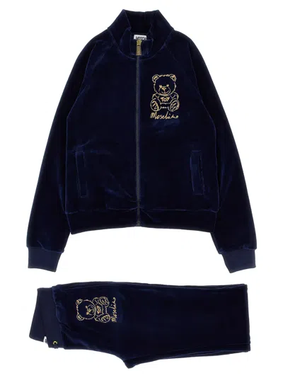 Moschino Kids' Sweatshirt Suit + Logo Embroidery Joggers In Blue