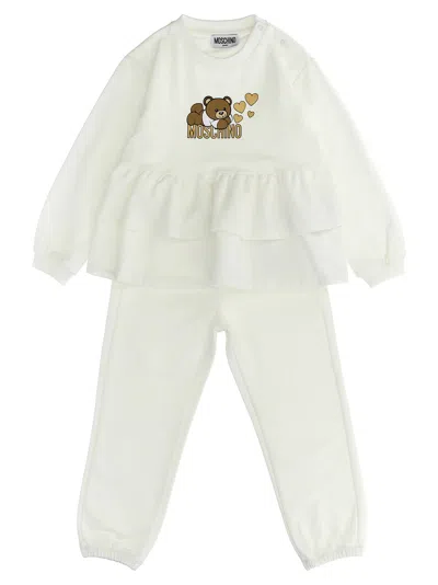 Moschino Kids' Sweatshirt Suit + Logo Print Joggers In White