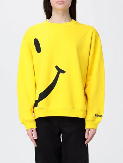 Moschino Crew Neck Printed Sweatshirt In Yellow