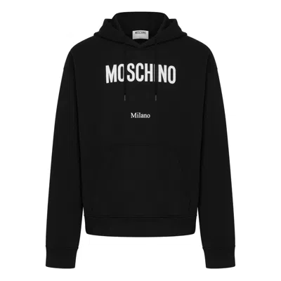 Moschino Cotton Hoodie With Drawstrings And Kangaroo Pocket In Black
