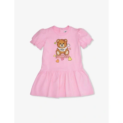 Moschino Babies'  Sweet Pink Toy Bear Graphic-print Stretch-cotton Dress 6-36 Months