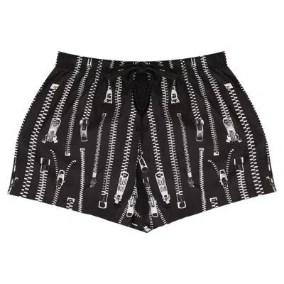 Pre-owned Moschino Swim All-over Zip Print Trunks In Black