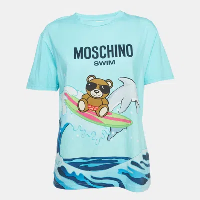 Pre-owned Moschino Swim Blue Gradient Teddy And Shark Print Jersey T-shirt S
