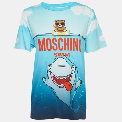 Pre-owned Moschino Swim Blue Gradient Teddy And Shark Print Jersey T-shirt S
