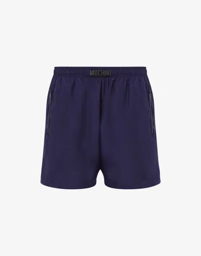 Moschino Swim Boxer Black Lettering In Blue