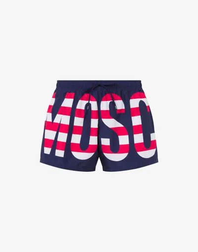 Moschino Swim Boxer Striped Lettering Logo In Blue