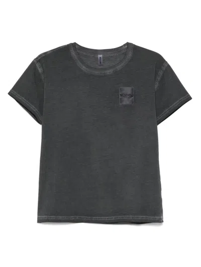 Moschino Swim Dark Grey Cotton T-shirt With Logo