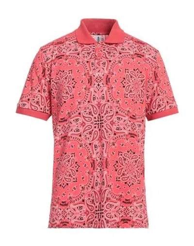 Moschino Swim Man Polo Shirt Coral Size S Cotton, Elastane In Red