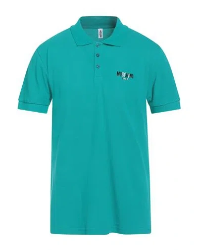 Moschino Swim Man Polo Shirt Turquoise Size L Cotton In Blue