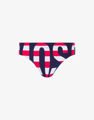 Moschino Swim Slip Striped Lettering Logo In Blue
