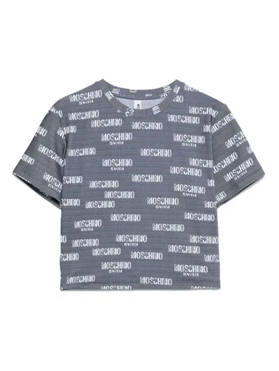 Moschino Swim Stretch Crop  T-shirt In Grey With Logo
