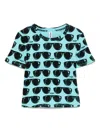 Moschino Swim Stretch T-shirt In Sky Blue With Print In Blue