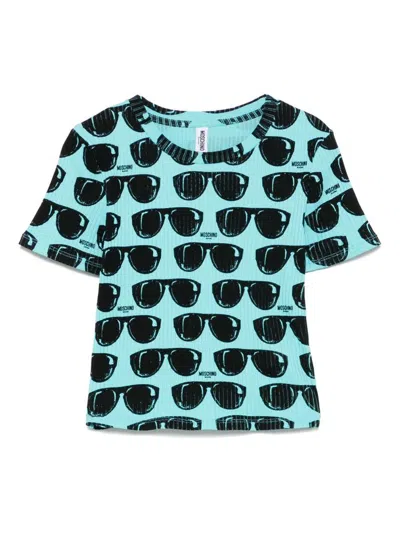 Moschino Swim Stretch T-shirt In Sky Blue With Print