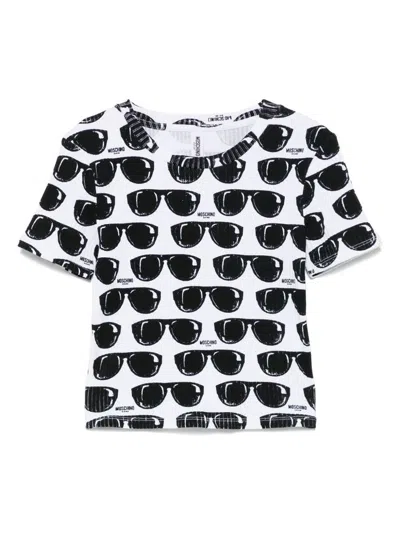 Moschino Swim Stretcth T-shirt In White With Print