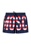 Moschino Swim Boxer Striped Lettering Logo In Fantasy Print Blue 289