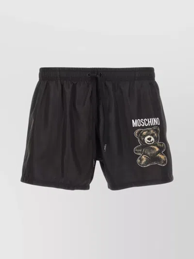 Moschino Swim Trunks Graphic Print Pockets In Black